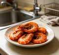 Cooked whole prawns with a glossy glaze
