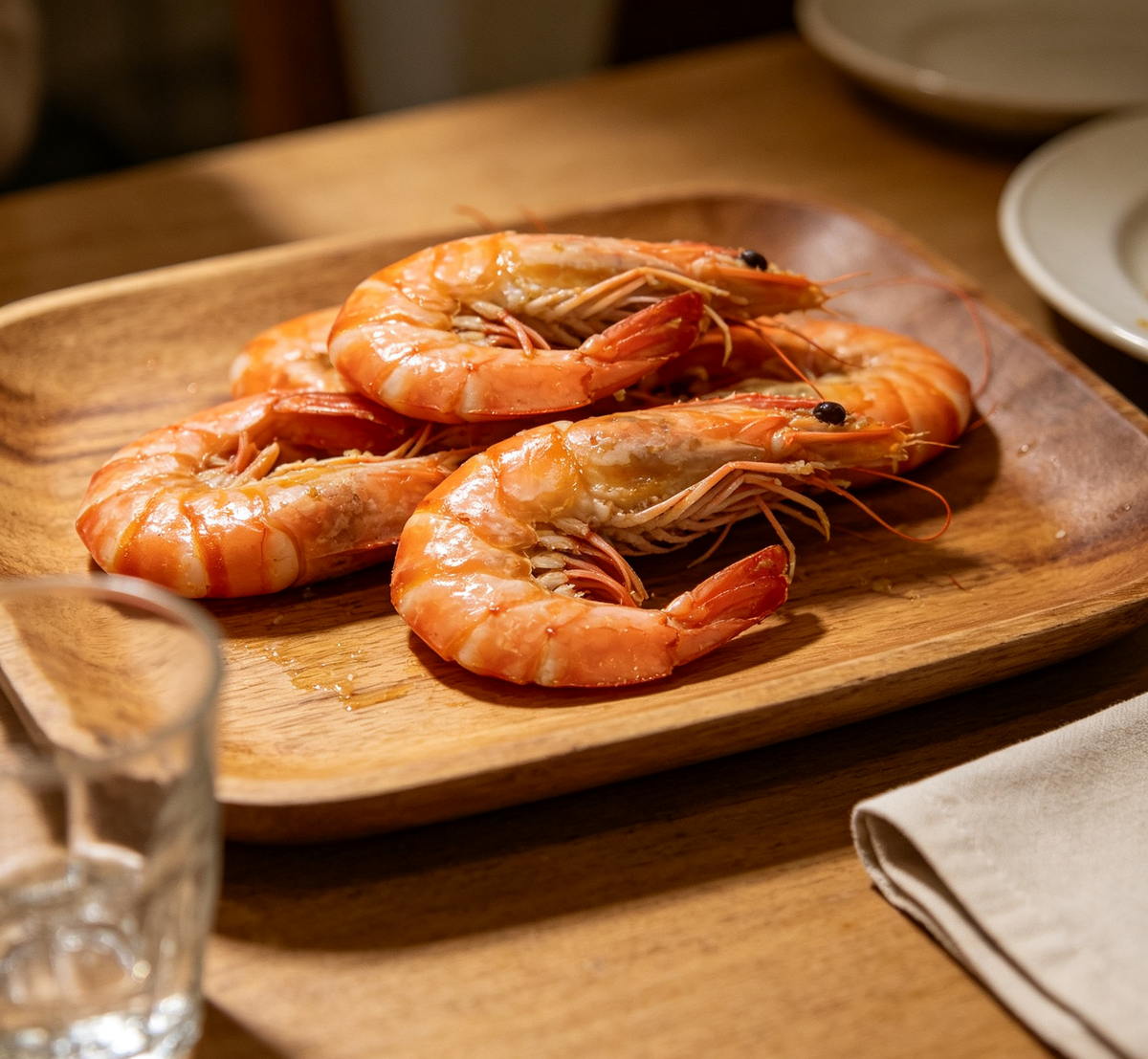 Close view of glazed prawn shells
