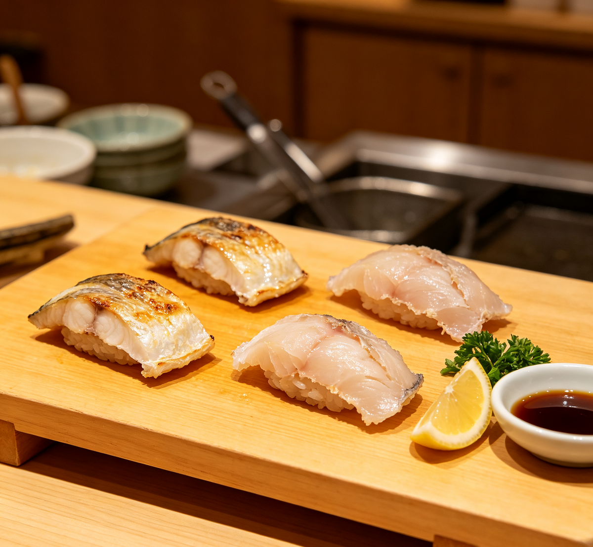 Fish fillets sliced for sashimi