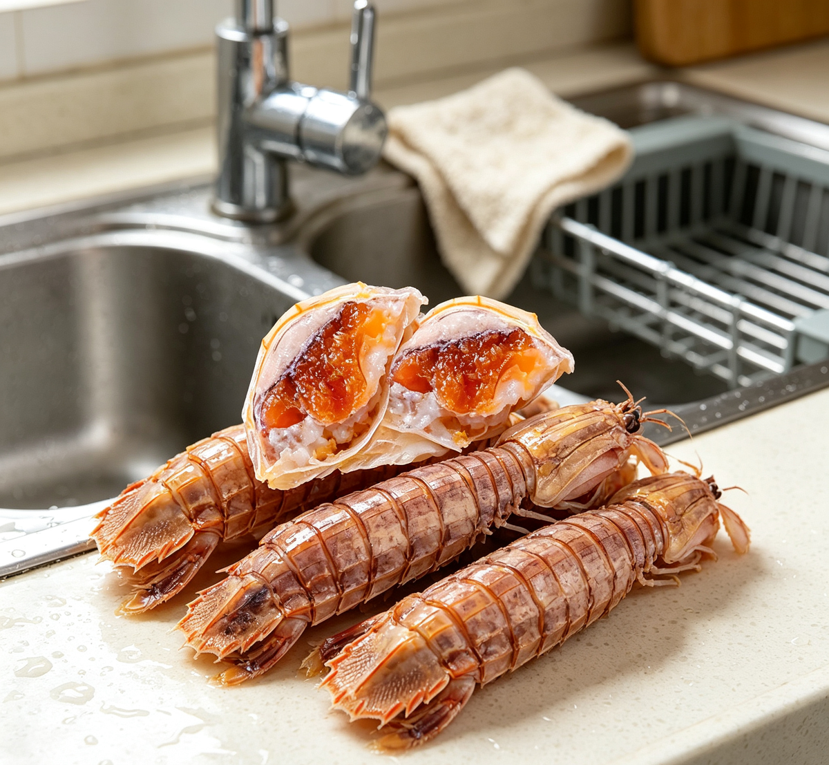 Prawn meat plated and ready to serve