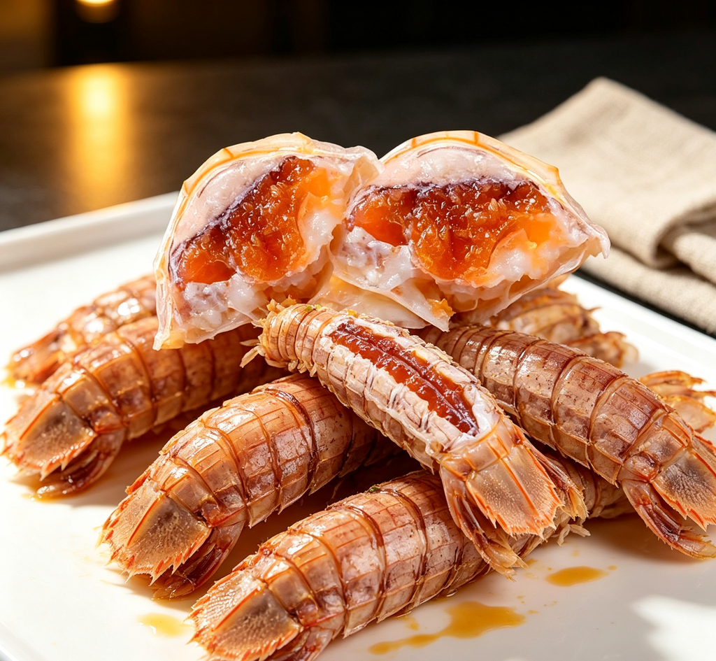 Prawns prepared for a seafood platter