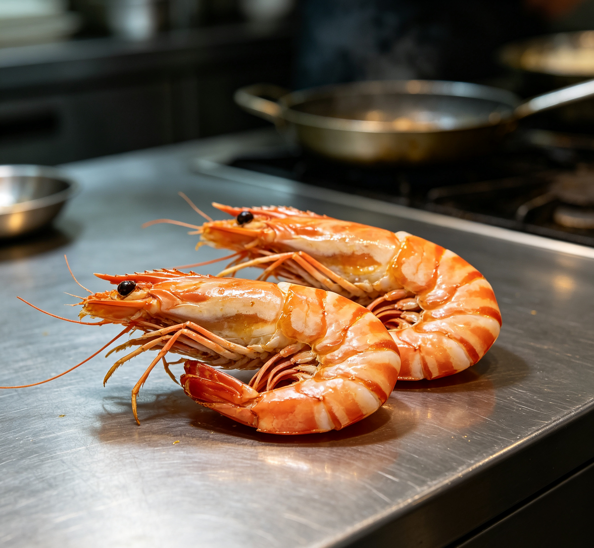 Close view of tiger prawn shells and meat